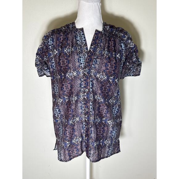 Billy Reid Tops - Billy Reid Blue Cap Sleeve Button Up V-Neck Shirt Sz S